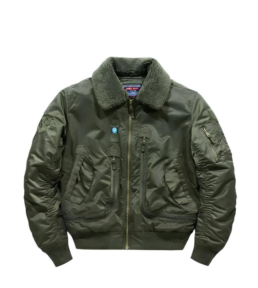 Lapel Collar Pilot Air Force Coat- Army Green Bomber Tactical Military Jacket - JVMCL