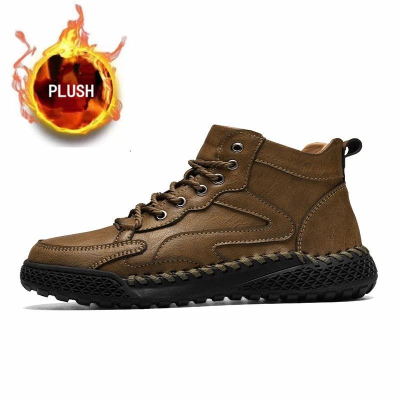 Men's High-Top Hiking Non-Slip Plush-Lined Genuine Leather Winter Snow Boots - JVMCL