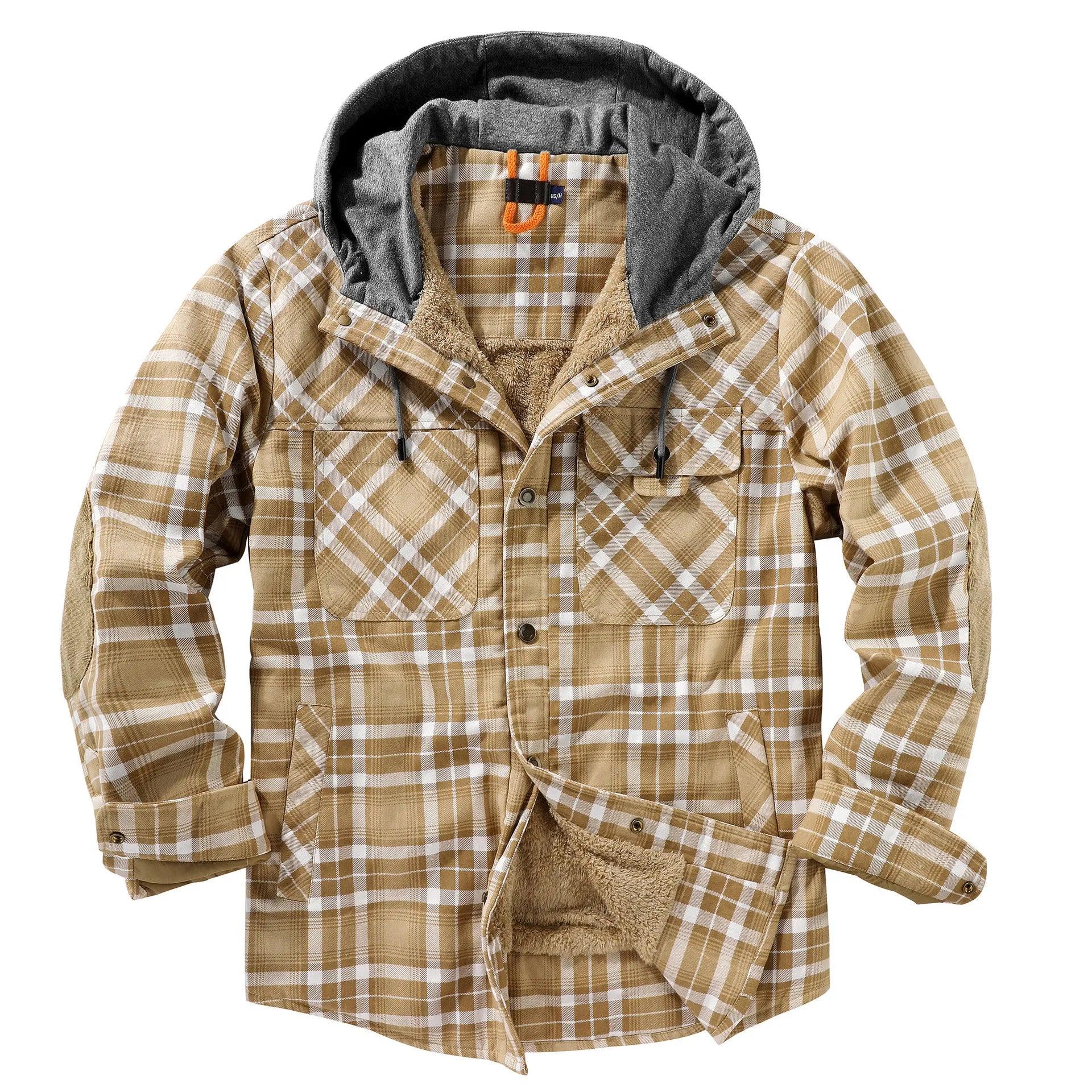 American Cross-Border Men's Plaid Hooded Winter Jacket - JVMCL