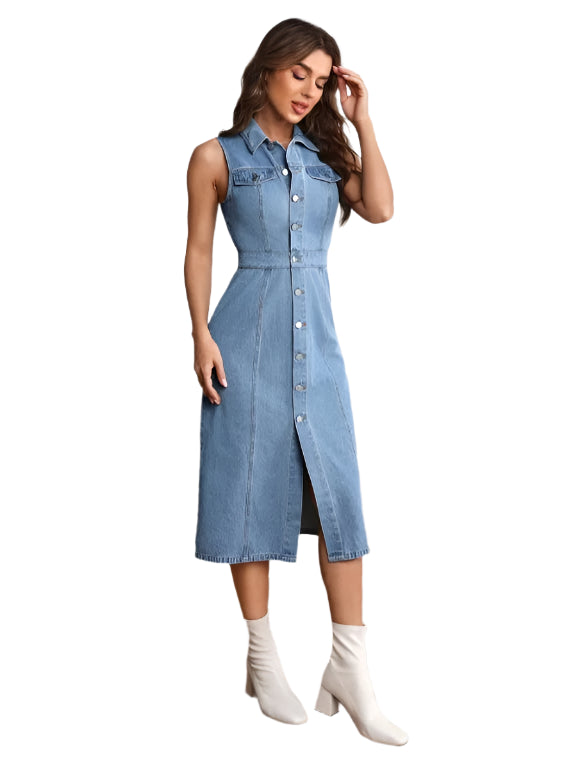 Women's Vintage Denim-Inspired Chic & Versatile Denim Fashion Sleeveless Dress