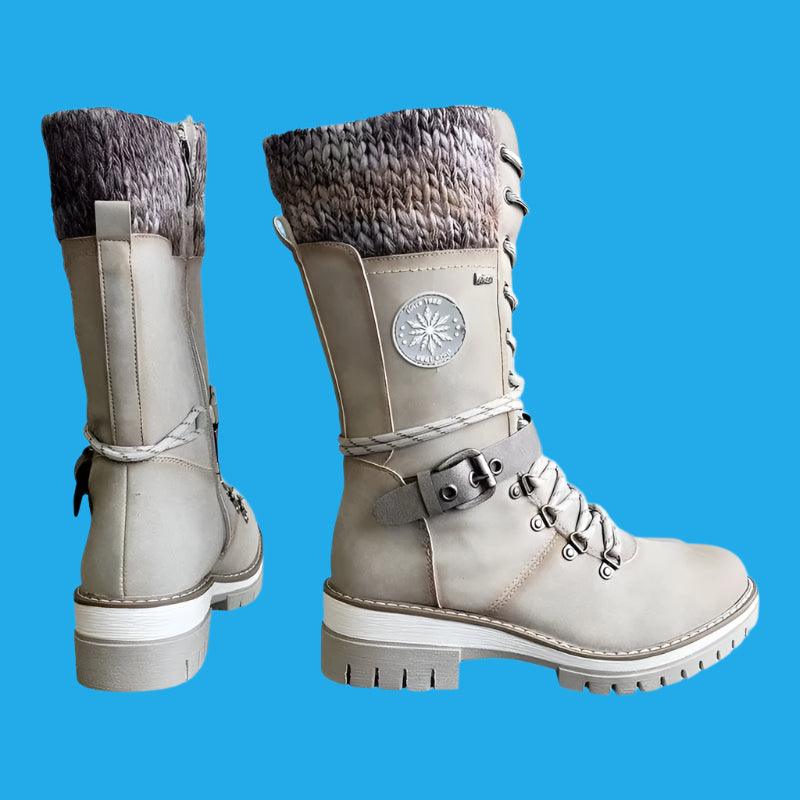 Women’s Winter Buckle Lace Knitted Mid-Calf Boots - JVMCL