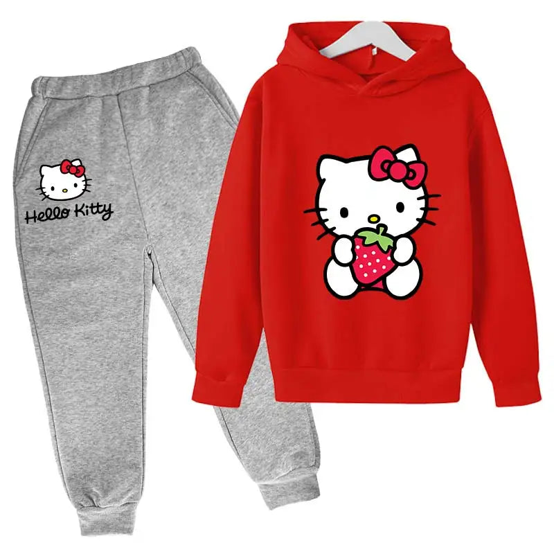 Adorable Cartoon Girls' Tracksuit Hoodie & Pants Set for Kids (4-14 Years) - JVMCL