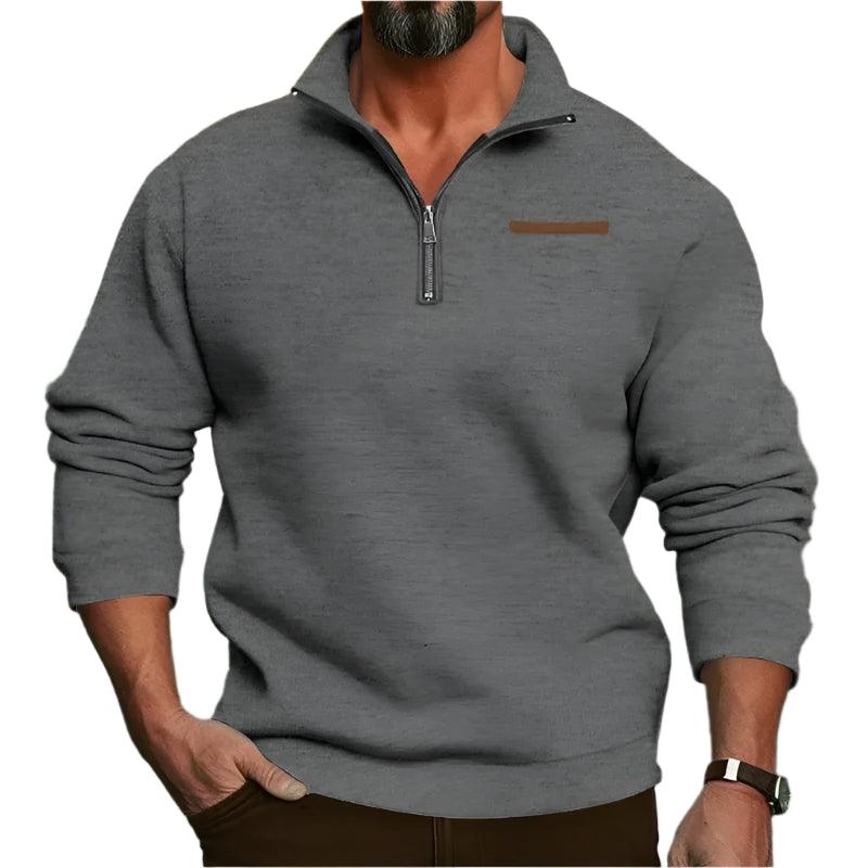 Men’s Large Size Winter Plush Half-Zip Pullover – Casual Stand-Up Collar Hoodie - JVMCL