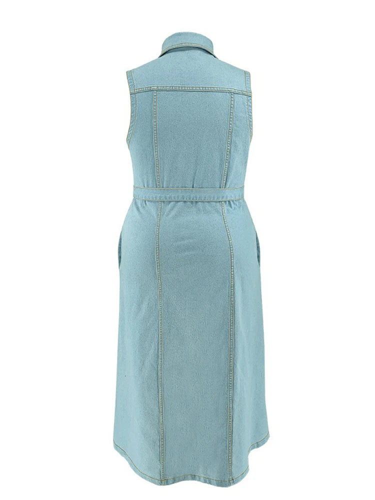 Elegant Chic Comfortable Sky Blue Sleeveless Denim Summer Fashion Maxi Dress