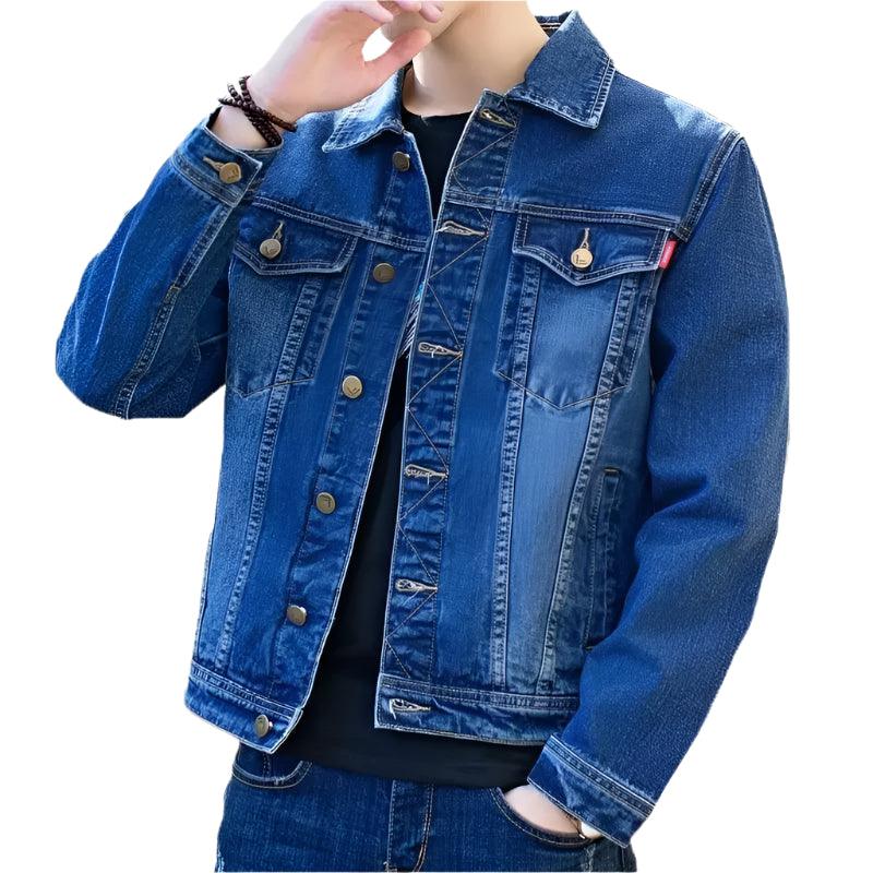 Men's Slim Fit Denim Jacket – Vintage Blue Casual Jeans Coat for Autumn & Winter - JVMCL