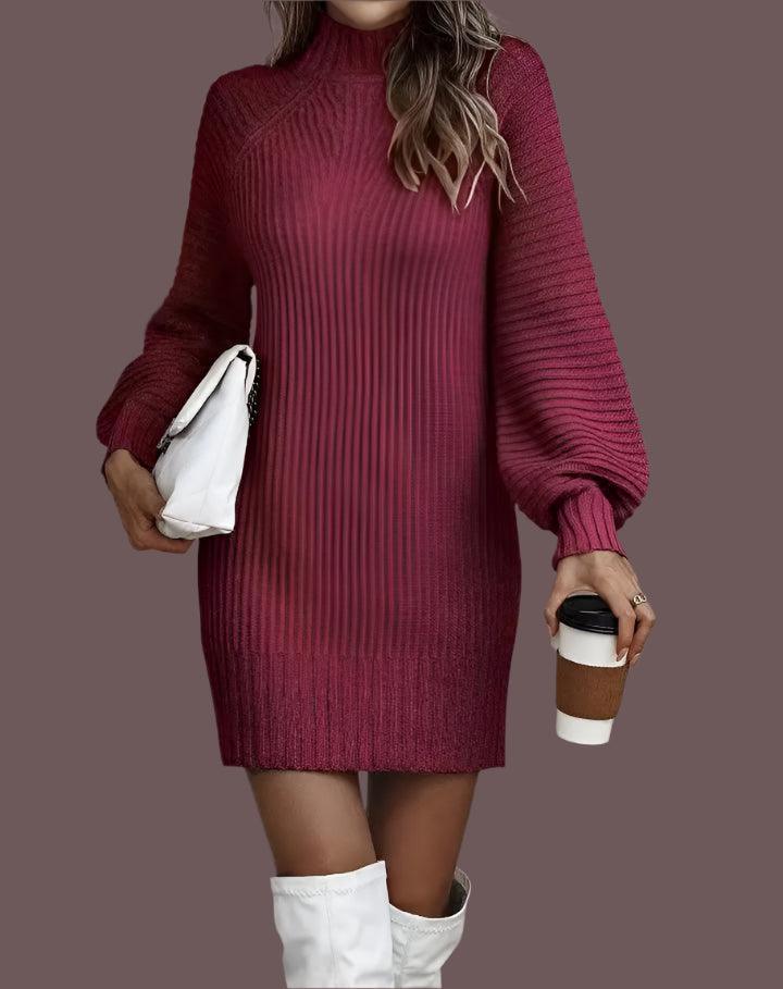 Office Lady Slim Fit Elegance Autumn/Winter High Neck Flare Sleeve Knit Dress - JVMCL