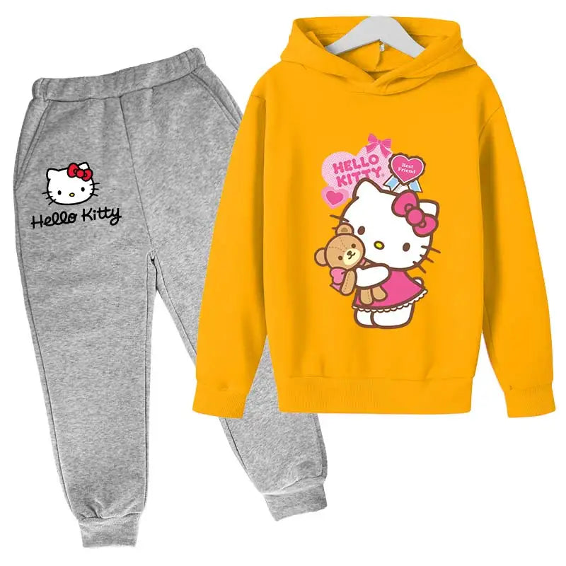 Adorable Cartoon Girls' Tracksuit Hoodie & Pants Set for Kids (4-14 Years) - JVMCL