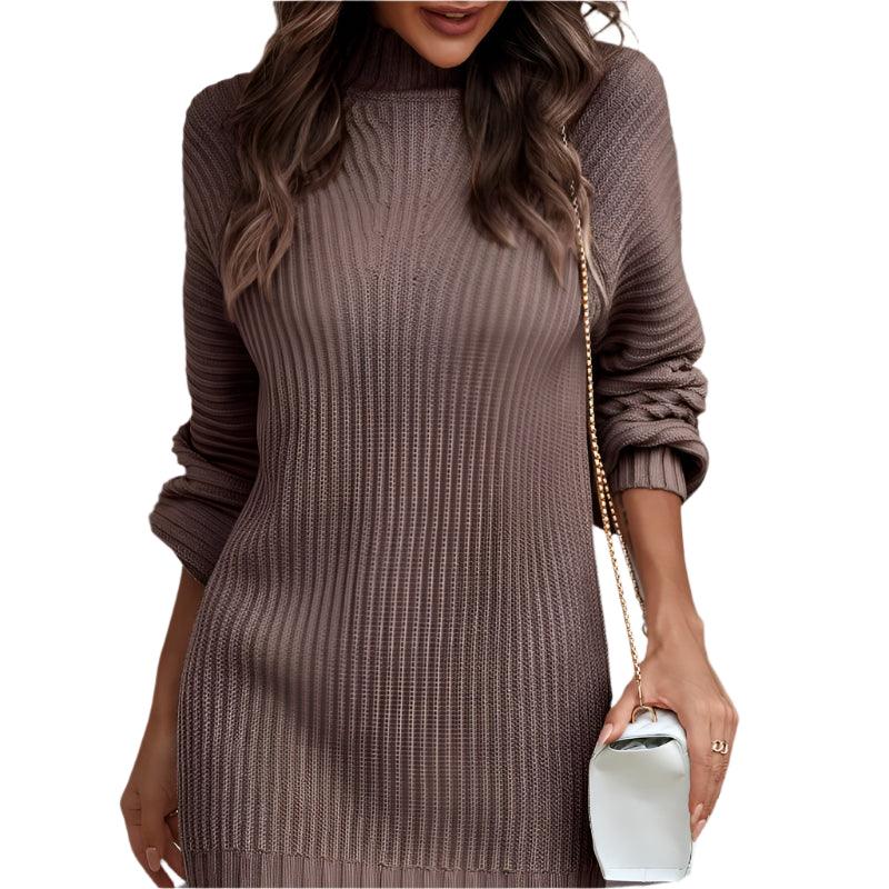 Office Lady Slim Fit Elegance Autumn/Winter High Neck Flare Sleeve Knit Dress - JVMCL