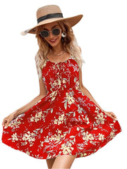 Summer Floral Print Spaghetti Strap Mini Dress – 2024 Y2K Beach Sundress - JVMCL