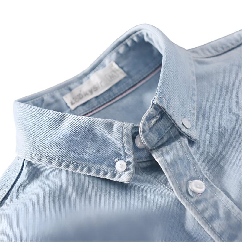 Pure Cotton Denim Shirt for Men – Vintage Washed Long Sleeve Casual Shirt - JVMCL