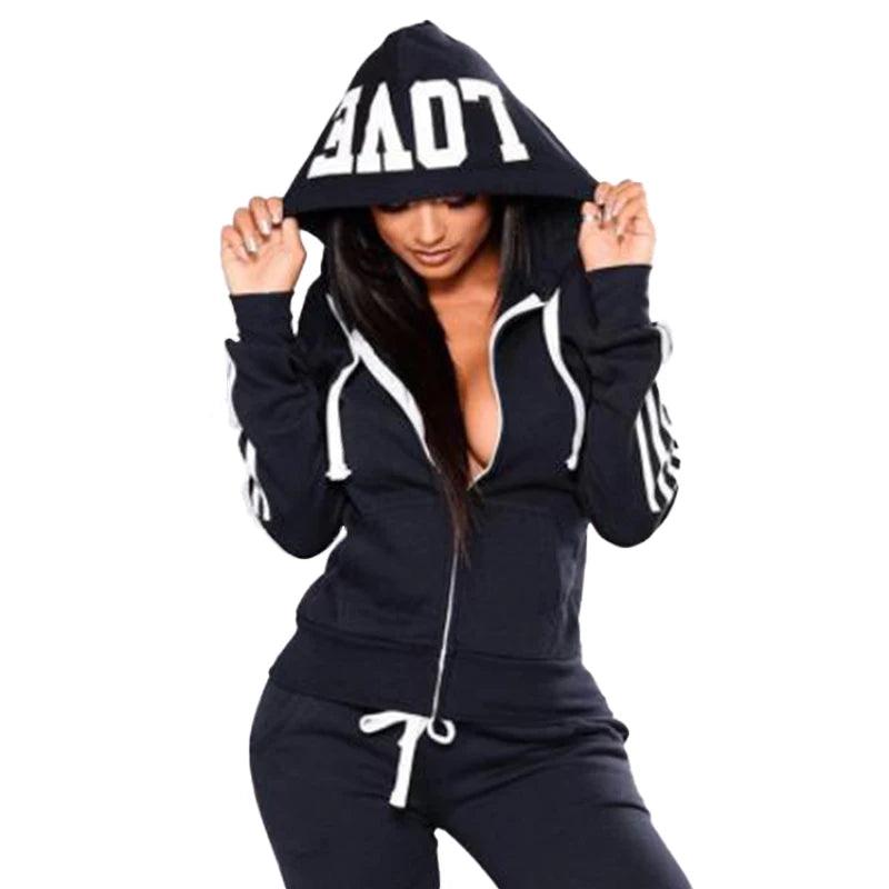 Women's Jogging Street Style Casual Hoodies & Pants 2-Piece Tracksuit Set - JVMCL