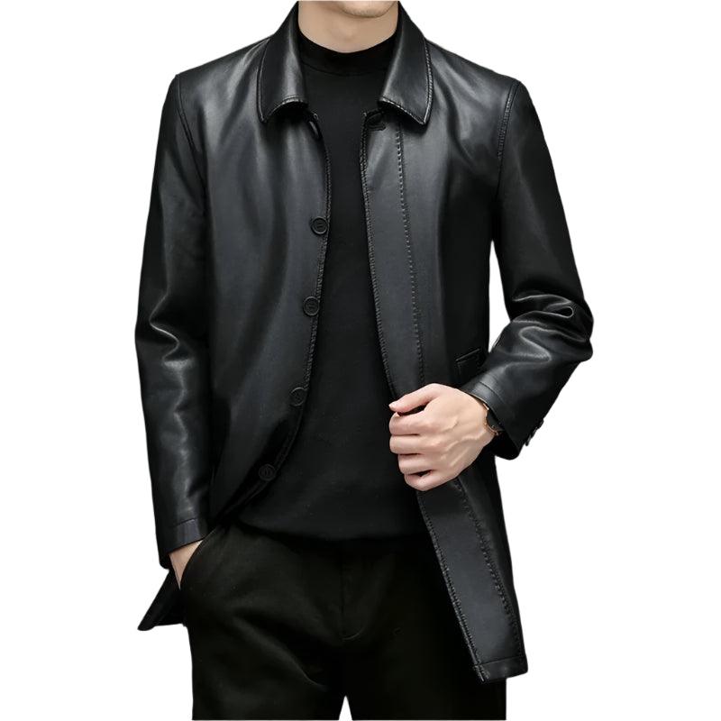 7XL Midi Long Winter Plush Warm Leather Windbreaker Male Large Size Men's Leather Jacket - JVMCL