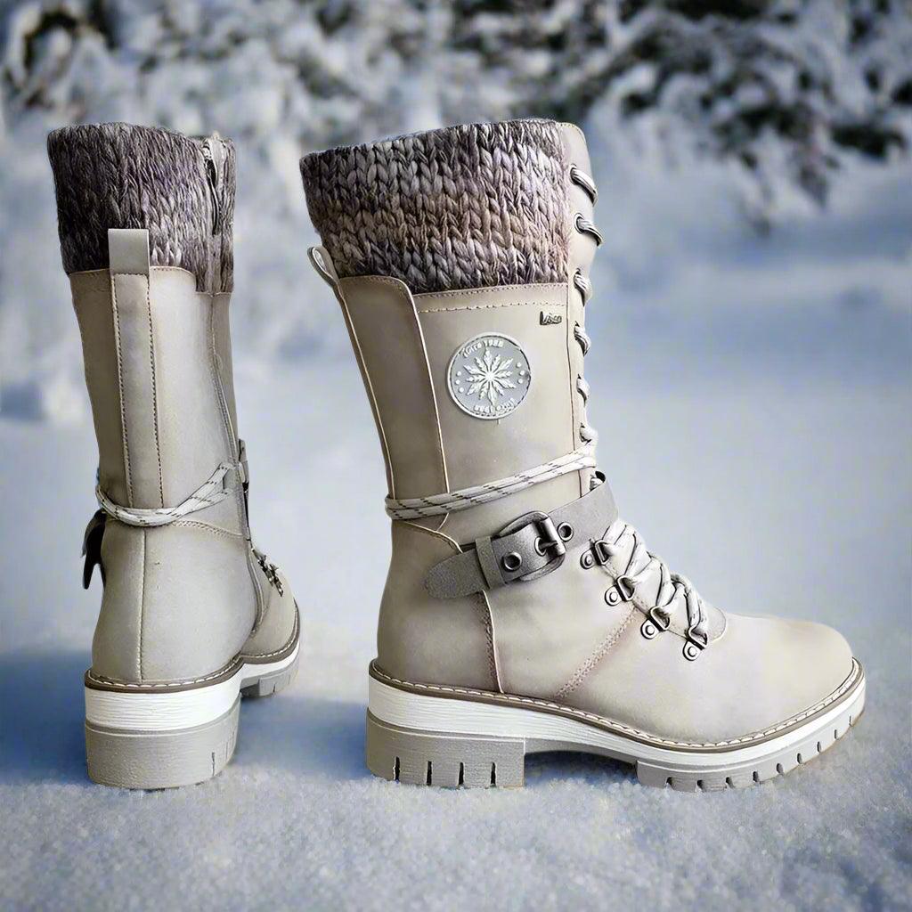 Women’s Winter Buckle Lace Knitted Mid-Calf Boots - JVMCL