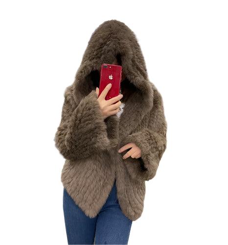 Luxurious Natural Rabbit Fur Hooded Coat – Soft, Warm & Elegant for Winter - JVMCL