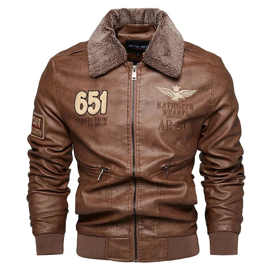 Fashion-Forward Casual Leather Embroidered Aviator Men's Biker Motorcycle Jacket - JVMCL