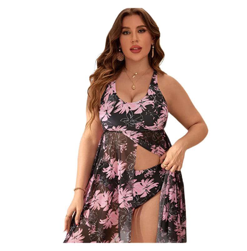 Floral Plus Size Two-Piece Swimsuit – Push-Up Beach Dress with Shorts for Women - JVMCL