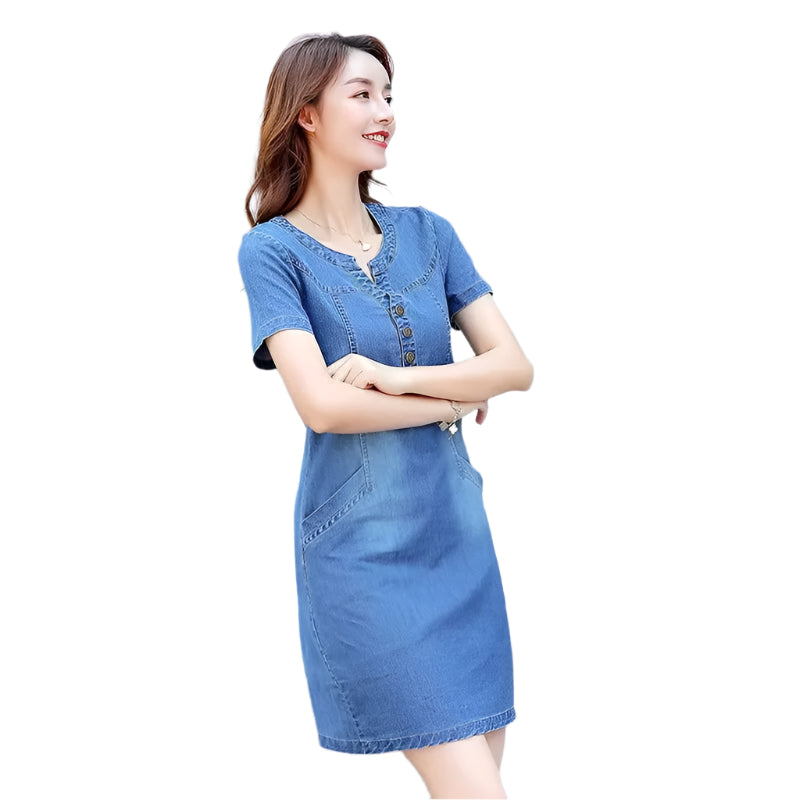 Trendy Medium-Length Loose-Fit Straight-Leg  Everyday Wear Denim Dress