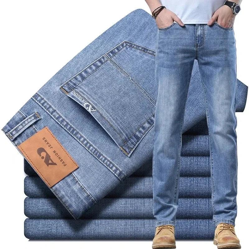 Men's Thin Casual Stretch Fashion Business Casual Straight Classic Denim Pants - JVMCL