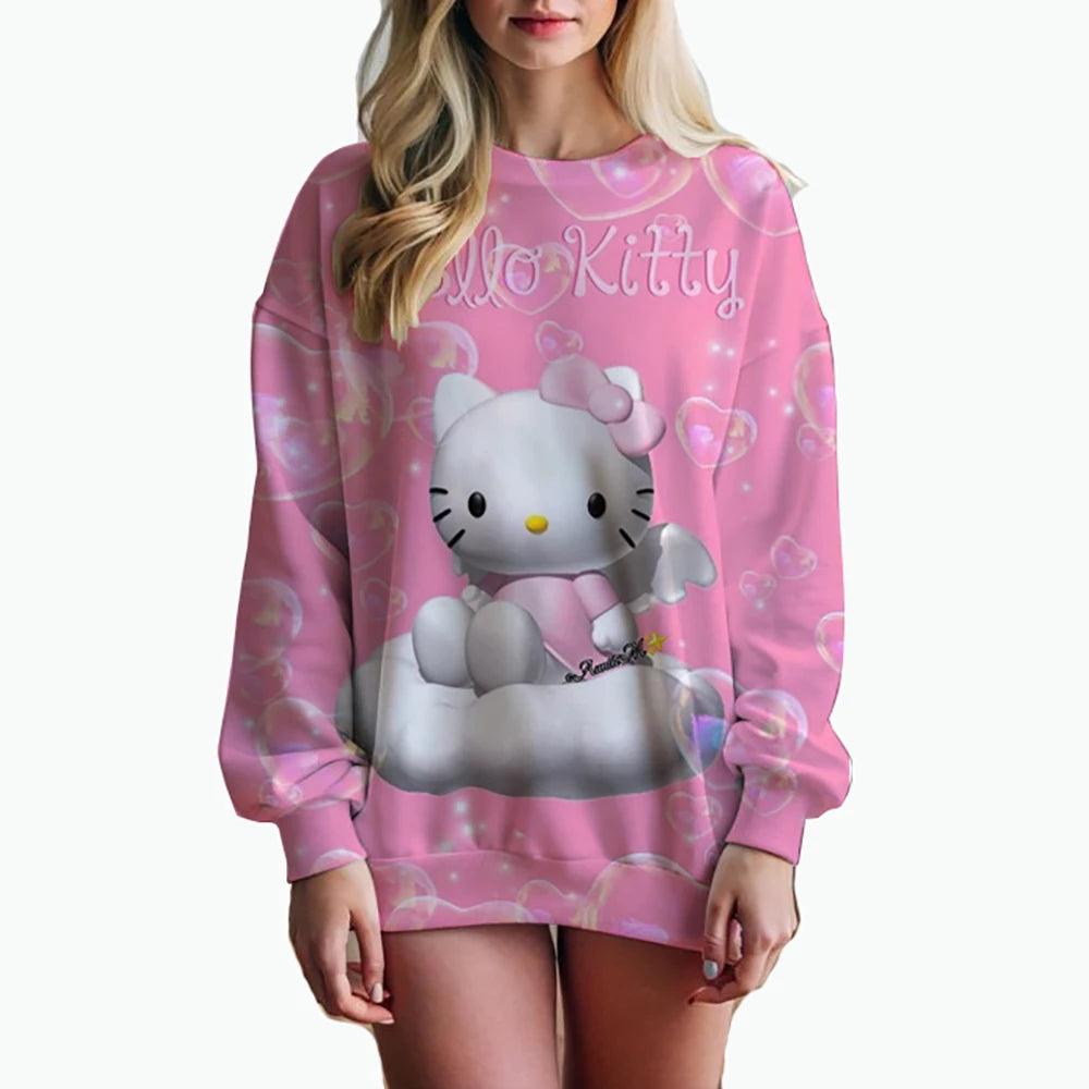 Oversized Anime Print Sweatshirt – Hello Kitty Hoodie for Women - JVMCL