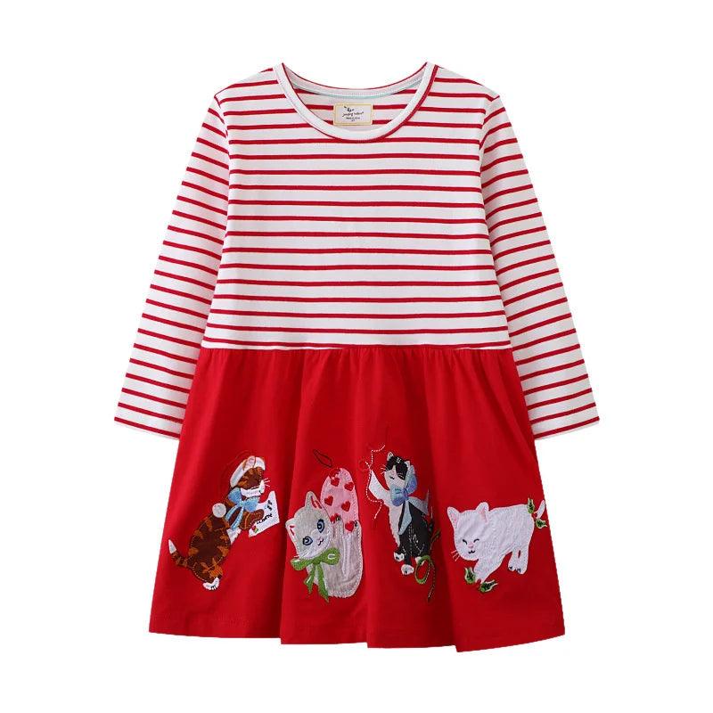 Charming Dots Button Girls' Dress – Cozy Autumn & Winter Party Outfit for Kids - JVMCL