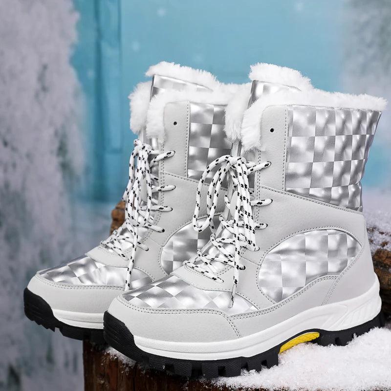 Outdoor Non-slip Women Warm Waterproof Boots Fashion Designer Plush Snow Boots - JVMCL