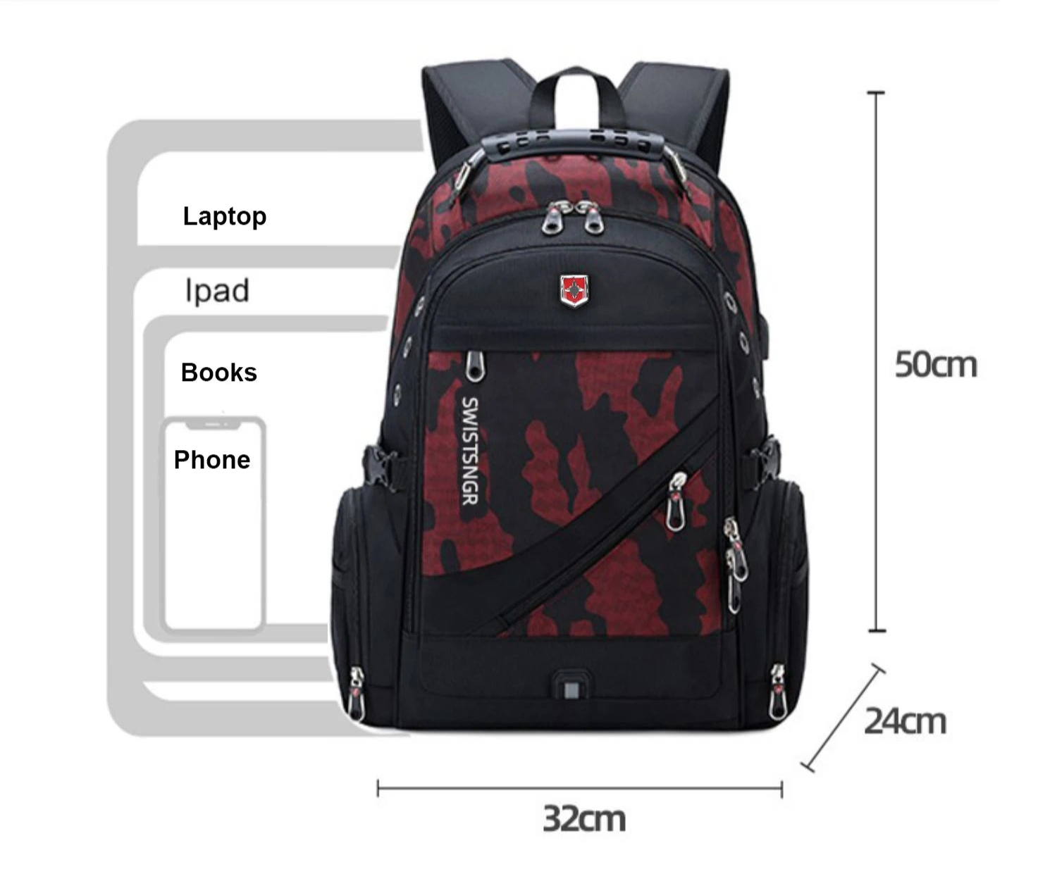 Waterproof 17-Inch Laptop USB Charging Large Capacity Travel & School Backpack