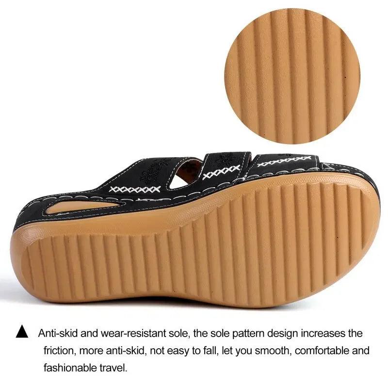 Anti-Slip Orthopedic Premium Women's Wedge Open Toe Sandals - Platform Slippers - JVMCL