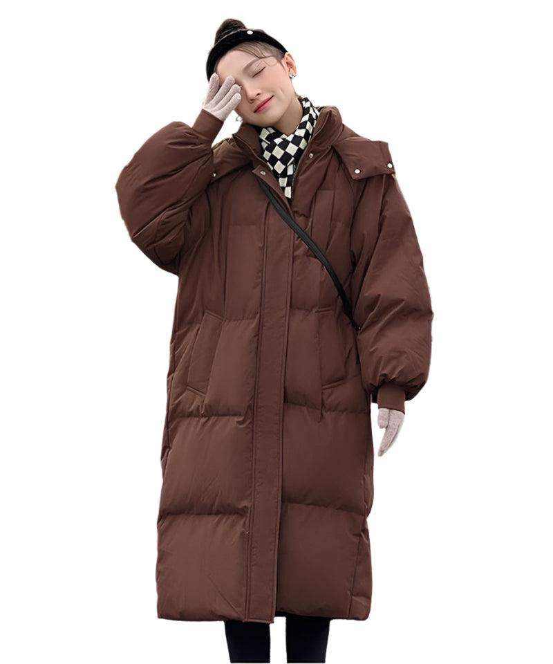 Long Sleeve Hooded Loose Plush Long Parka - Hooded Winter Zipper Coat - JVMCL