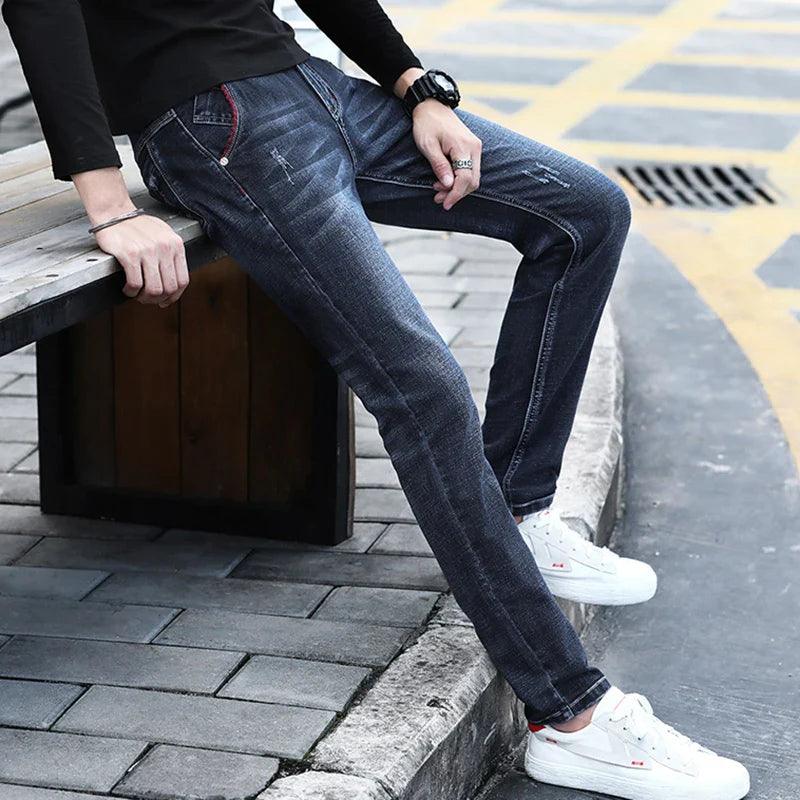 Men's Denim Jeans: Classic Stretch Slim Straight-Leg Trousers - JVMCL