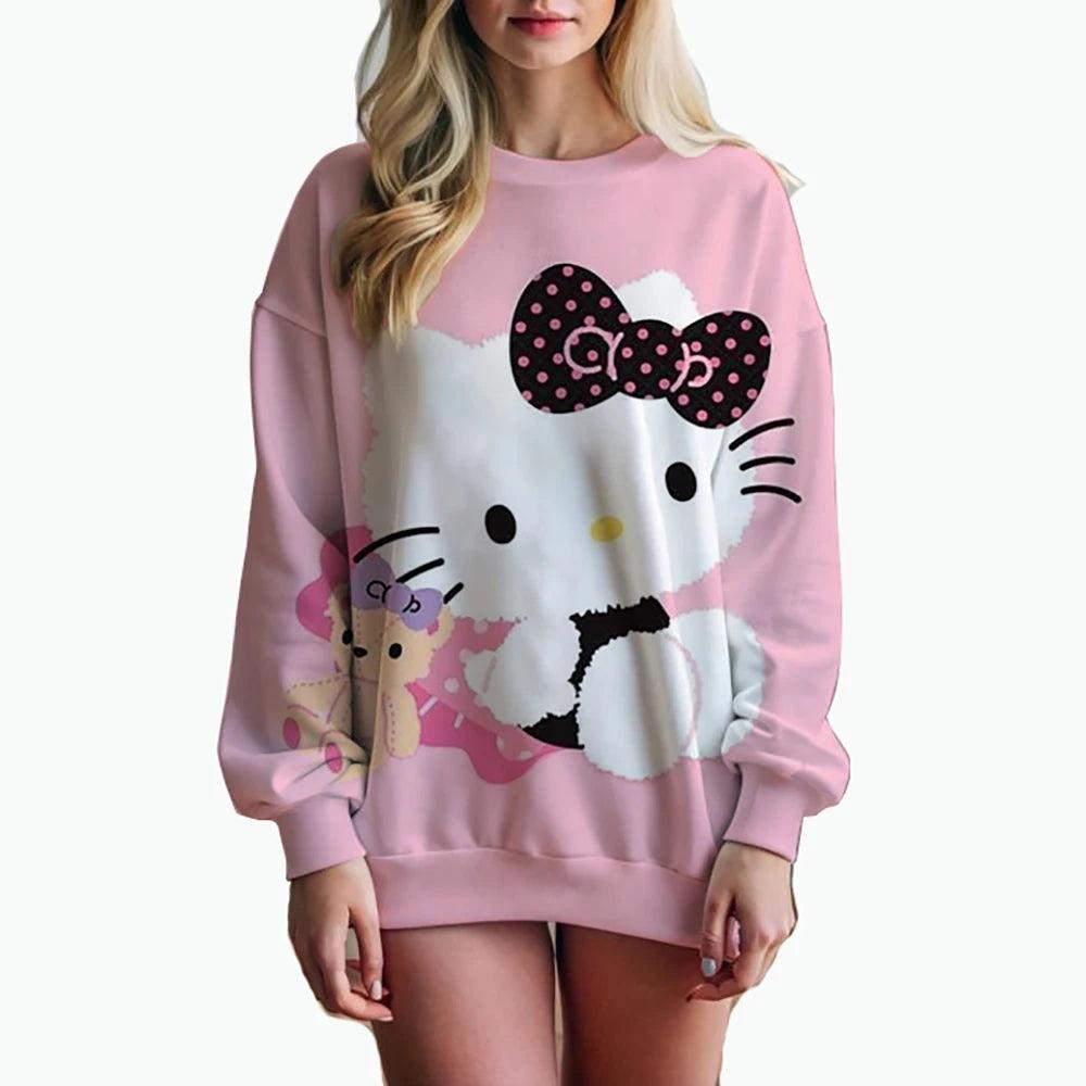 Oversized Anime Print Sweatshirt – Hello Kitty Hoodie for Women - JVMCL