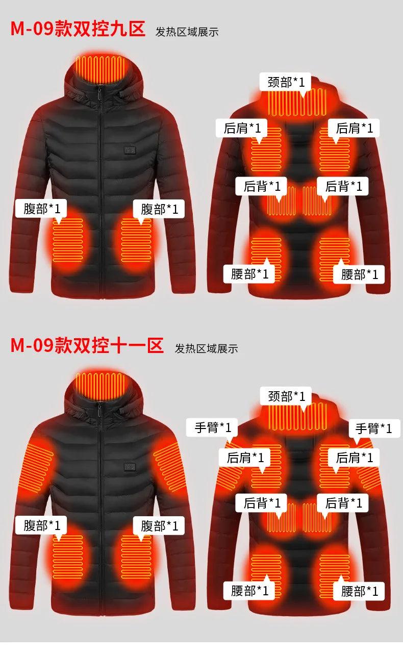 21-Area Heated Waterproof Winter Coat – USB-Powered Warm Vest for Men & Women - JVMCL