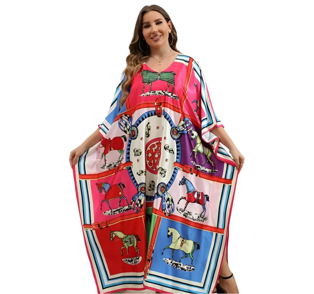 Plus Size Bohemian Nightdress - Silky Beach Robe & Homewear for Women - JVMCL