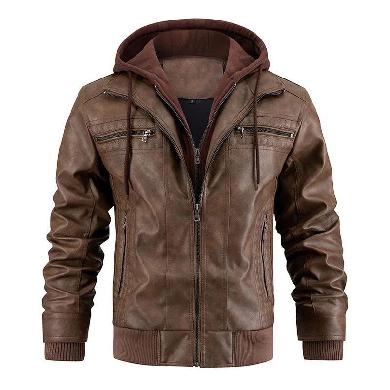 Ride in Style: Detachable Hood PU Leather Motorcycle Jacket for Men - JVMCL