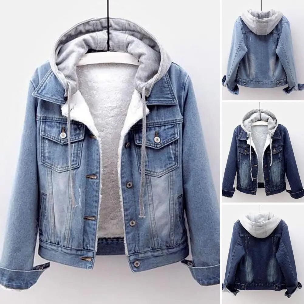 Oversize Big Pocket Outerwear Loose Short Hooded Denim Chic Jacket Coat - JVMCL