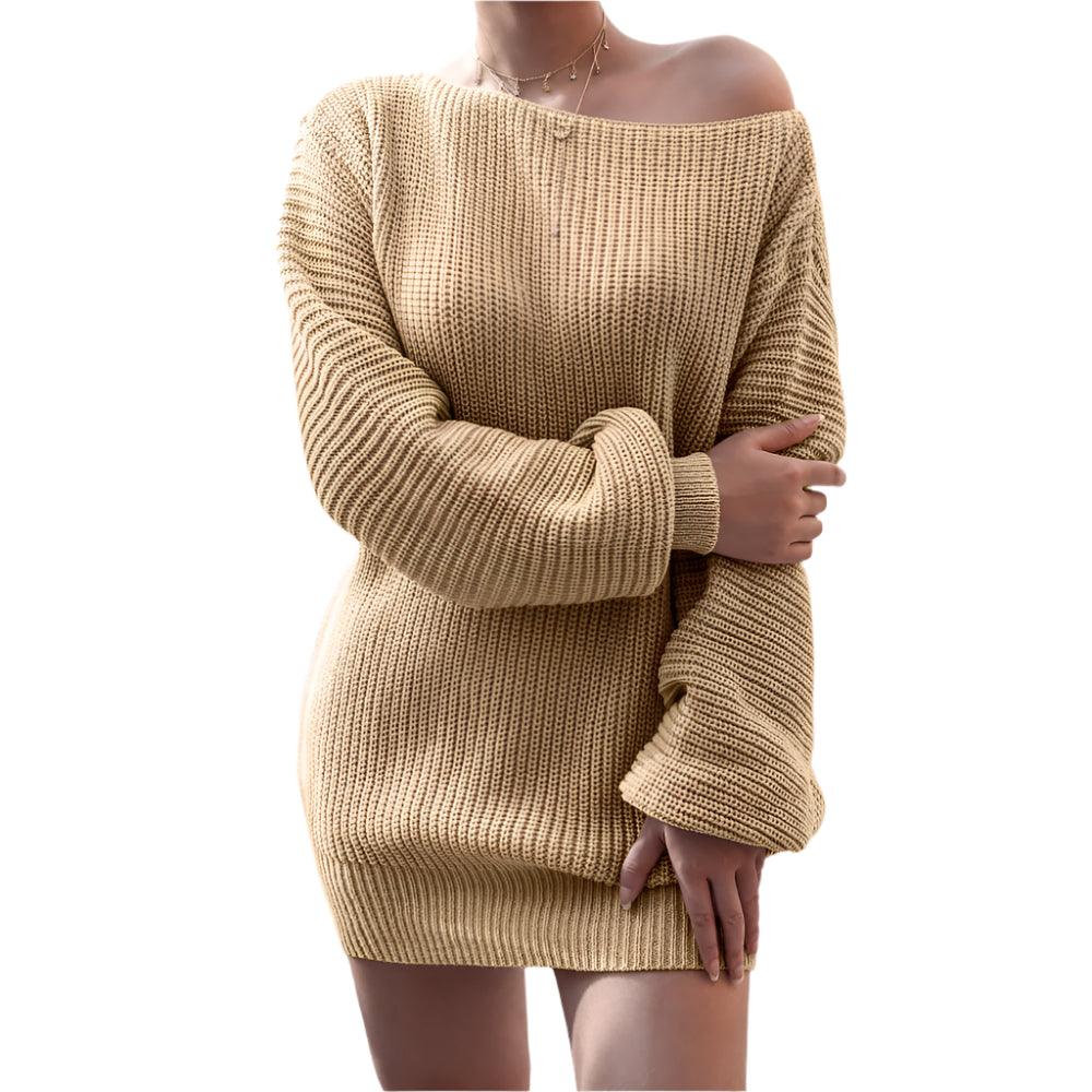 Women's Off-Shoulder Knitted Sweater Dress - Autumn & Winter Casual - JVMCL