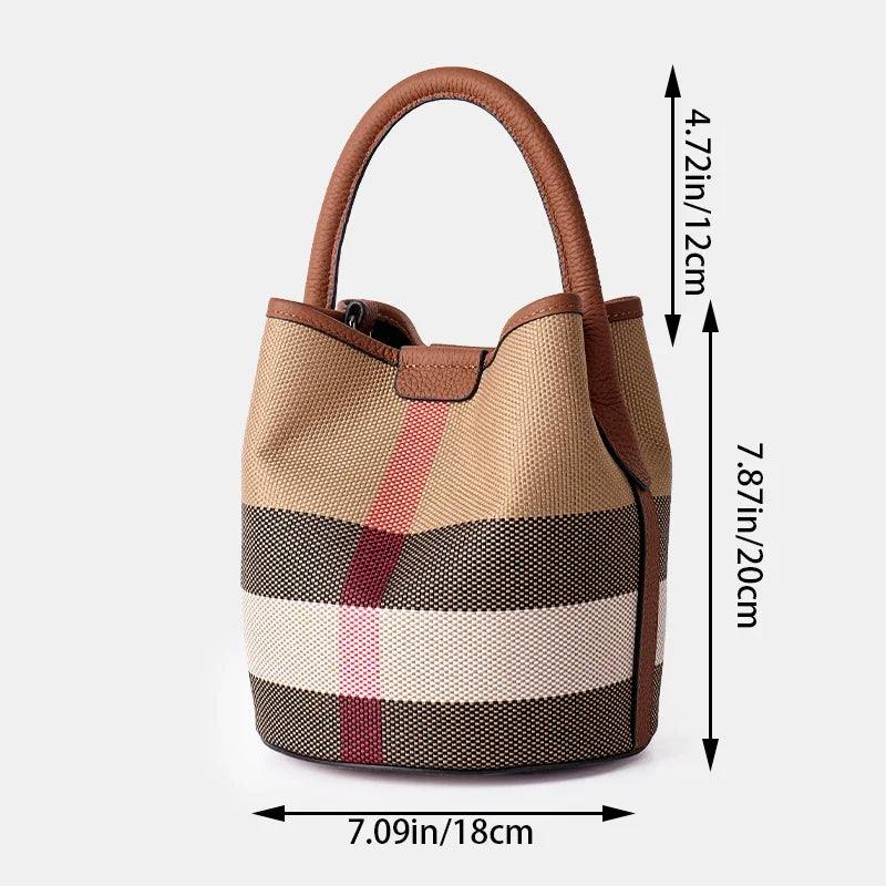 Fashionable Bucket Purse Crossbody Bag with Soft Cow Leather & Canvas Design - JVMCL