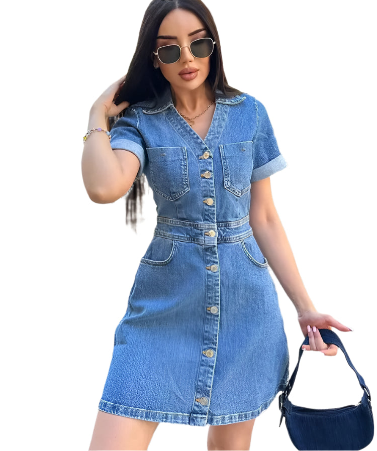 Women’s Retro Denim Mini Dress – Chic & Elegant Street Style for Summer