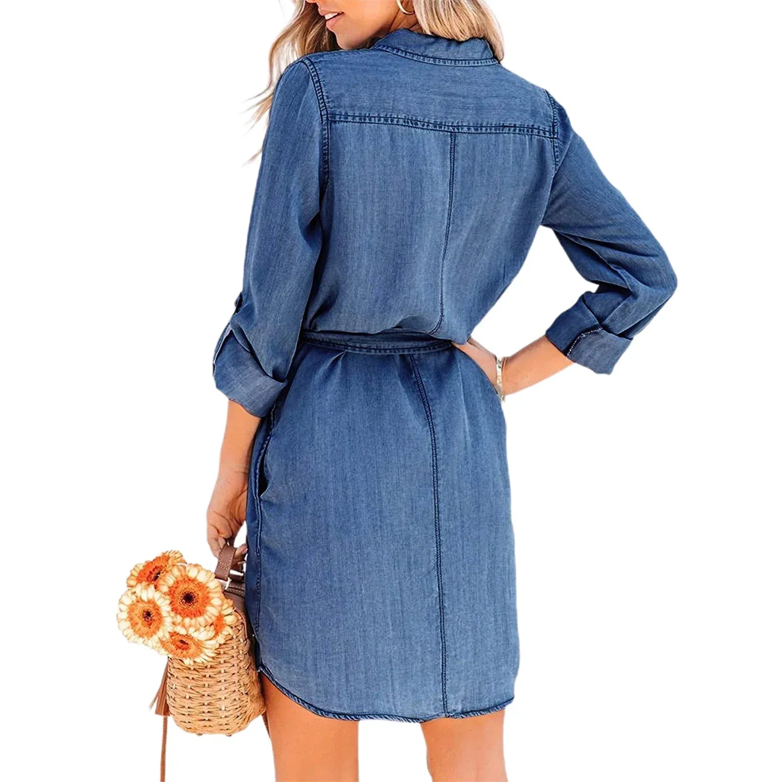 Women's Casual Denim Shirt Dress – Chic & Effortless Button-Down Style