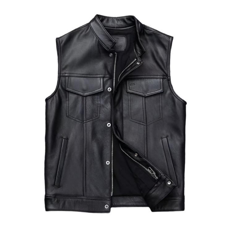 High-Quality Men's Motorcycle Rider Stand Collar Sleeveless Leather Jacket Vest - JVMCL