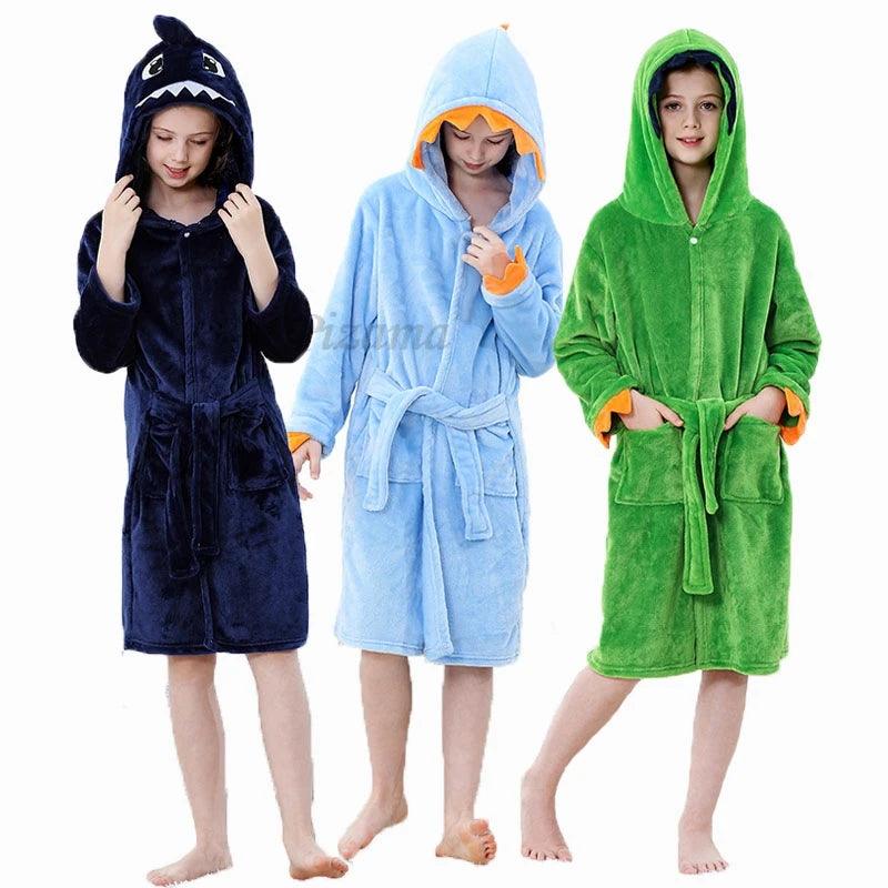 Shark & Dinosaur Bathrobe Cute Hooded Animal Cartoon Pajamas for Kids - JVMCL