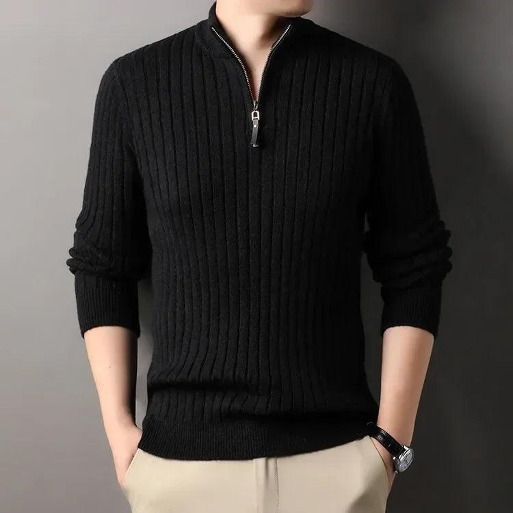 Quarter Zip Sweater Slim Fit Knitted Turtleneck Pullover Mock Neck Polo Sweater - JVMCL