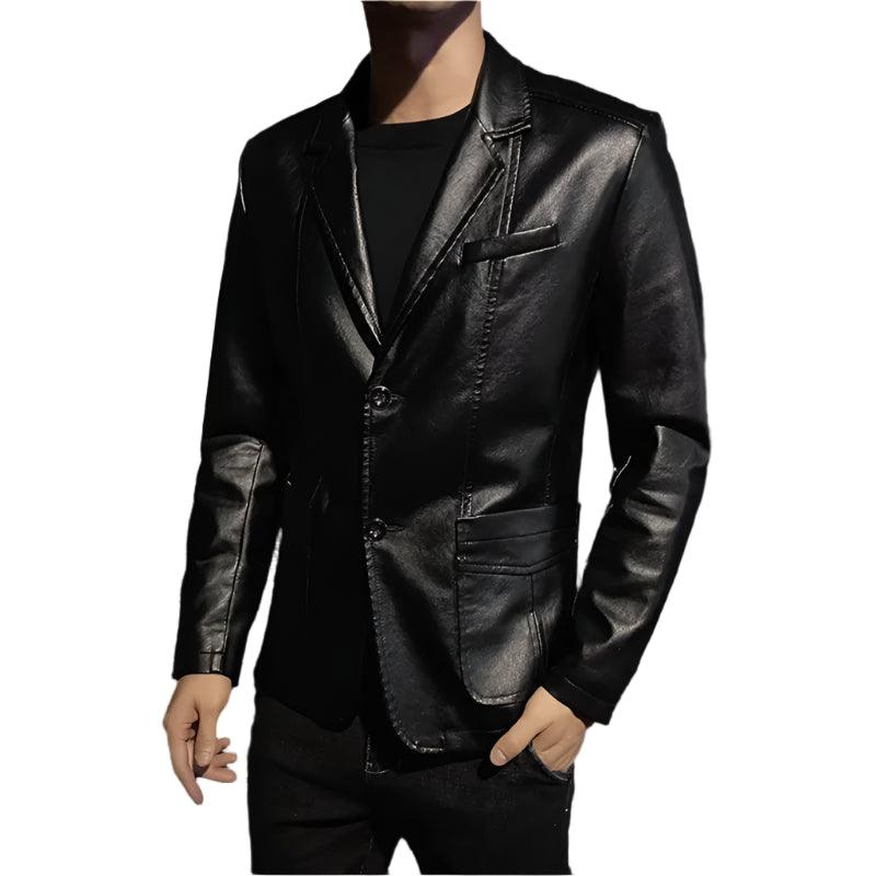 Men's Business Casual Leather Jacket – Slim Fit Suit Collar Coat - JVMCL