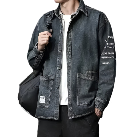 Men’s Trendy Denim Jacket – Slim-Fit Mandarin Collar Outerwear for a Modern Look