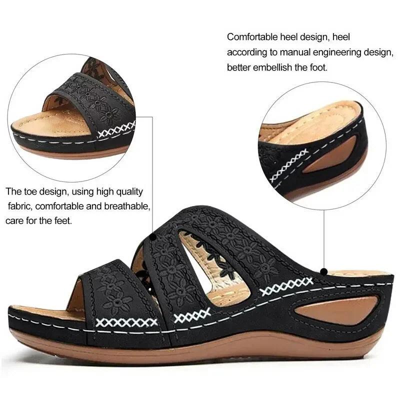 Anti-Slip Orthopedic Premium Women's Wedge Open Toe Sandals - Platform Slippers - JVMCL