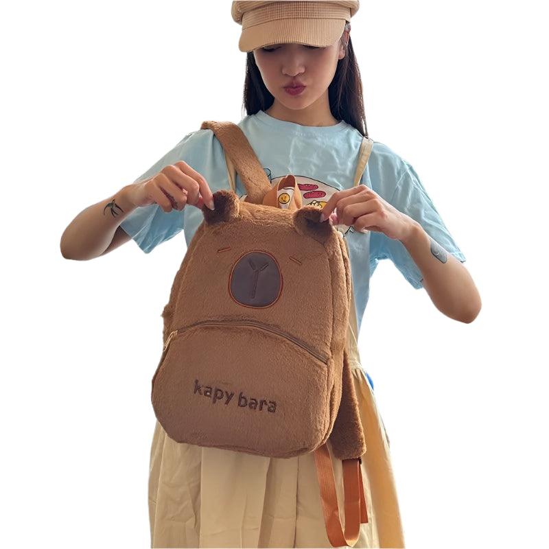 Cute Animal Embroidered Large-Capacity Plush Shoulder Bag Backpack for Outings - JVMCL