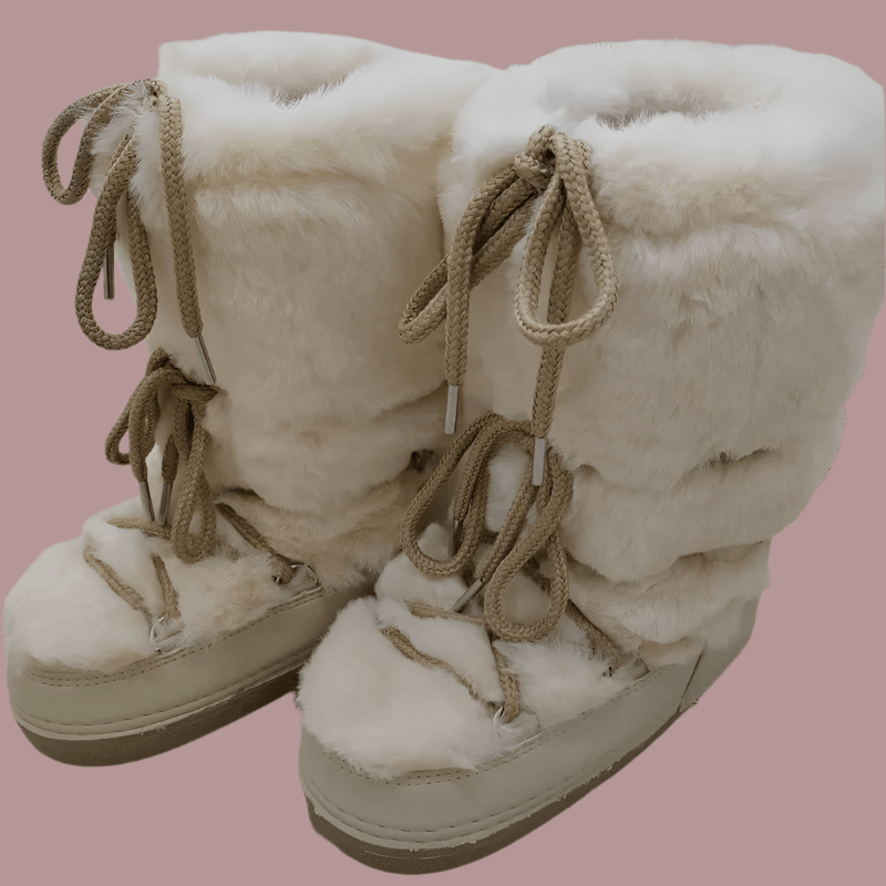 Luxury Winter Rabbit Fur Long Boots – Warm Fluffy Platform Ski Boots - JVMCL