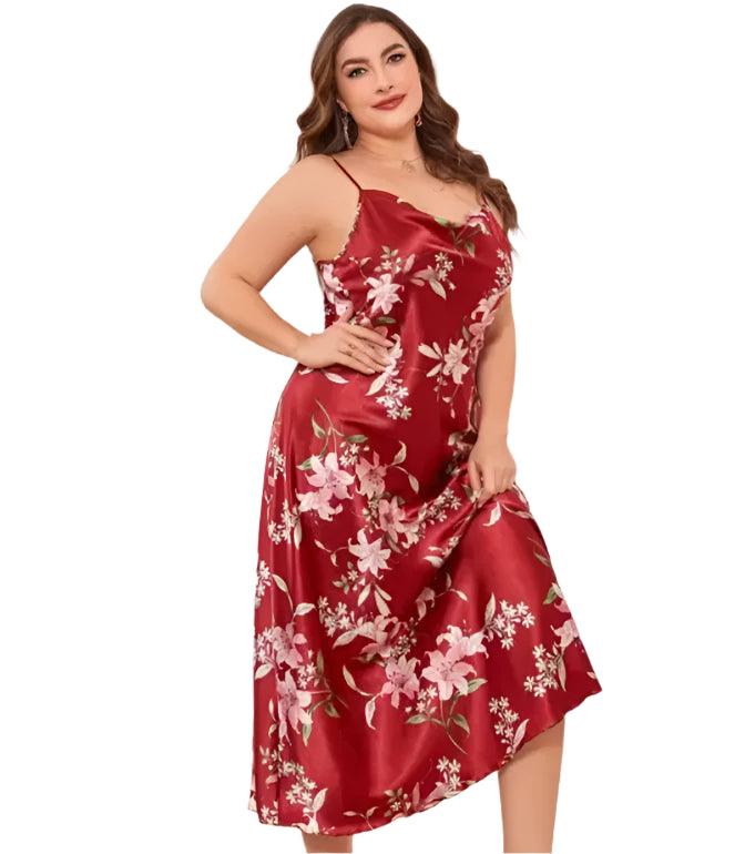 Plus Size Satin Nightgown – XL-5XL Silky Suspender Sleepwear for Women - JVMCL