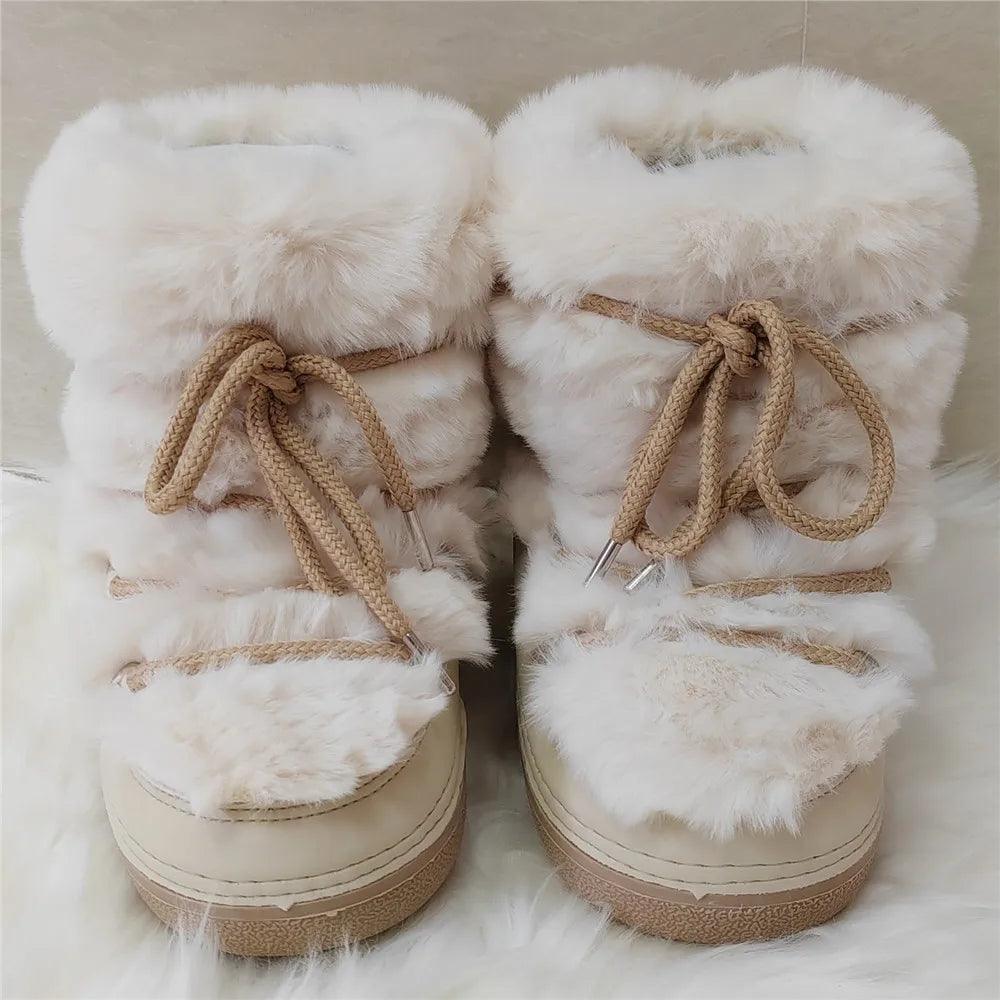 Luxury Winter Rabbit Fur Long Boots – Warm Fluffy Platform Ski Boots - JVMCL