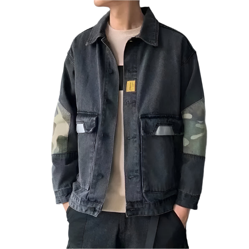 Men’s Trendy Denim Jacket – Slim-Fit Mandarin Collar Outerwear for a Modern Look