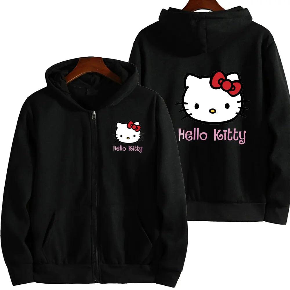 Hello Pink Zipper Hoodie – Oversized Anime Sweatshirt for Men & Women - JVMCL